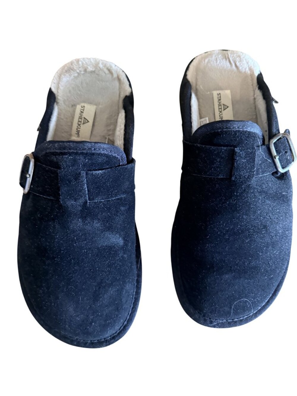 Staheekum Womens Chelan Black Suede Fleece-Lined Clogs Size 10 With Buckle